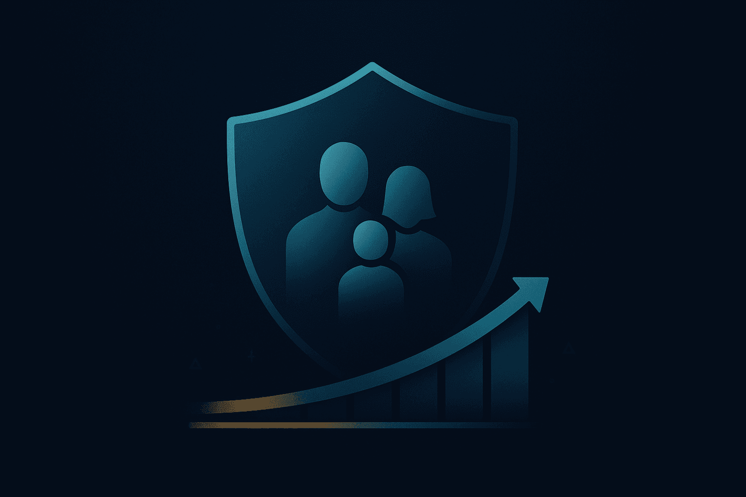 Family silhouette with financial safety overlay